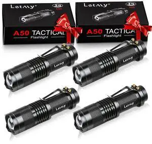 _Mega Brand  Tactical Flashlight, Super Bright LED Mini Flashlights with Belt Clip, Zoomable, 3 Modes, Waterproof - Best EDC Flashlight for Gift, Hiking, Camping, Hurricane & Power Outage (4 Pack)