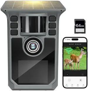 _Mega Brand Trail Camera 4K 64MP WiFi Solar Game Camera, 5000mAh Forever Power, 64GB Memory Card and Ip67 Waterproof Night Vision Trail Cam for Outdoor Wildlife Detection, Monitoring Trail Cameras