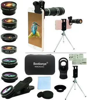 _Mega Brand  Phone Camera Lens Kit,11 in 1 Universal 20x Telephoto 0.63Wide Angle 15X Macro 198°Fisheye 2X Telephoto Kaleidoscope CPL Starlight Eyemask Tripod,for Most iPhone Smartphone (Black)