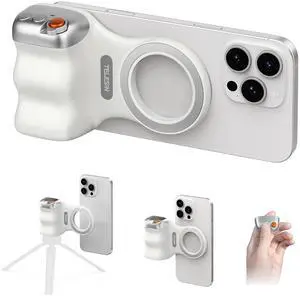 _Mega Brand Magnetic Phone Camera Grip, Smartphone Shooting Holder Selfie Handle Snap with Wireless Shutter Button Remote for iPhone 16 15 14 13 12 Pro Max Android Cellphone Vlog Video Photography
