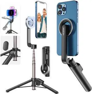 _Mega Brand  Selfie Stick Tripod with Bluetooth Remote Control, 27" Extendable Phone Stand Tripod for Magsafe for iPhone 15 14 13 12 Pro Max Series, All Android Phones with Magnetic Functionality