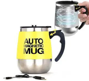 _Mega Brand Self Stirring Mug - Rechargeable Magnetic Electric Auto Mixing Stainless Steel Cup for Office/Kitchen/Travel/Home Coffee/Tea/Hot Chocolate/Milk-400 ml/13.5 oz(Yellow)