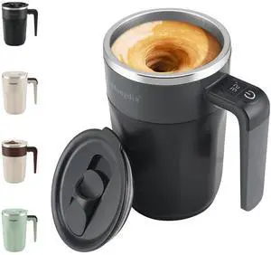 _Mega Brand Self Stirring Coffee Mug with Temperature Display, Rechargeable Stirring Mug, Automatic Self Stirring Cup with Lid, For Coffee, Milk and Other Beverages, Black
