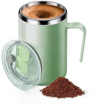 _Mega Brand Self Stirring Coffee Mug - 400ML Rechargeable Magnetic Stirring Cup with Transparent Lid, Auto Mixing Stainless Steel Travel Tumbler for Coffee, Tea, Protein Shakes & Hot Chocolate