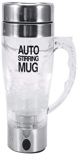 _Mega Brand Self Stirring Mug - Multipurpose Mixer Auto Stir Coffee Tea Cup Portable Electric Stainless Steel Transparent, A034