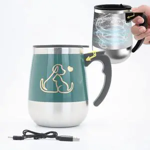 _Mega Brand Rechargeable Self Stirring Mug - Magnetic Electric Auto Mixing Stainless Steel Cup for Office/Kitchen/Travel/Home Coffee/Tea/Hot Chocolate/Milk-390 ml/13.2 oz(Green)