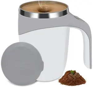_Mega Brand Electric Magnetic Stirring Coffee Mug, Electric Mixing Mug, Automatic Funny Self Mixing Cup, Stainless Steel Travel Cup for Chocolate, Milk, Tea, Office, Home, Kitchen, 12 oz/350ml, White