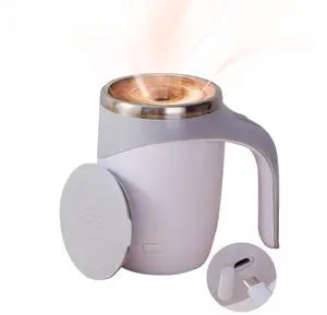 _Mega Brand Automatic Stirring Coffee Mug, Rechargeable Automatic Stirring Coffee Mug, Electric Fun Automatic Stirring Mug, Stainless Steel Travel Coffee Mug for Office Use (White)