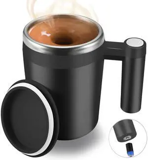 _Mega Brand Self Stirring Mug,Rechargeable Auto Magnetic Coffee Mug with 2Pc Stir Bar,Waterproof Automatic Mixing Cup for Milk/Cocoa at Office/Kitchen/Travel 14oz Best Gift - Black