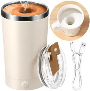 _Mega Brand Self Stirring Coffee Mug With Lid Electric High Speed Self Stirring Mug 400ml Rechargeable Detachable Stainless Steel Self Stirring Cup for Coffee, Milk, Cocoa Christmas Gift(Beige)