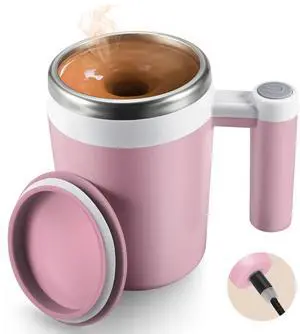_Mega Brand Self Stirring Coffee Mug: Rechargeable Automatic Self Stirring Mug with Magnetic Stirrer and Lid,Travel Coffee Cup for Milk/Cocoa/Office/Travel/Best Gifts 13oz(Pink)