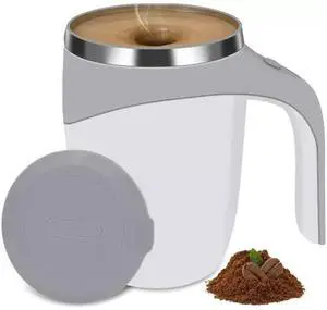 _Mega Brand Self Stirring Coffee Mug, Portable Automatic Magnetic Stirring Coffee Stirrer Cup Stainless Steel Self Mixing Coffee Mug with Lid for Coffee Milk Cocoa(White)