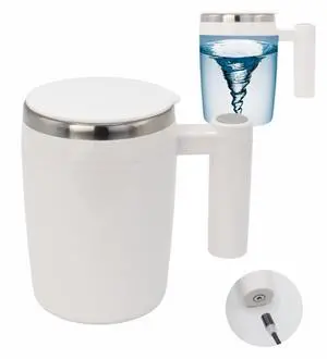 _Mega Brand Rechargeable Self Stirring Mug - Magnetic Electric Auto Mixing Stainless Steel Cup for Office/Kitchen/Travel/Home Coffee/Tea/Hot Chocolate/Milk-430 ml/14.5 oz(White)