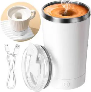 _Mega Brand Electric Stirring Coffee Mug, Self Mixing Mug 400ML Stainless Steel Automatic Stirring Mixer Cup Suitable for Coffee, Milk, Cocoa and Other Beverages (White)