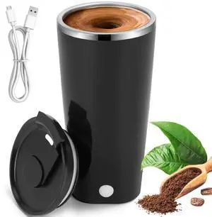 _Mega Brand  Self Stirring Coffee Mug, 13.5 Oz Rechargeable Milk Coffee Mixing Cup, Electric Automatic Cocoa Hot Chocolate Juice Mixer Tumbler with Lid for Home Office Traveling Gym (Black)