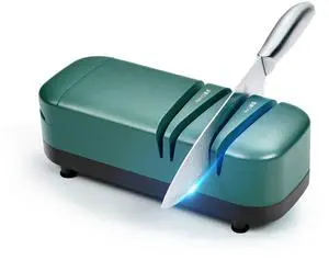 _Mega Brand Electric Knife Sharpener, Professional Knife Sharpener for Home, 2 Stages for Kitchen Knives Quick Sharpening & Polishing, with Scissors Sharpening, Green