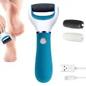 _Mega Brand Foot Scrubber Electric Callus Remover Rechargeable Foot File Hard Skin Remover Pedicure Tools Electronic Callus kit for Cracked Heels and Dead Skin with 2 Roller Heads, Blue