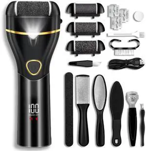 _Mega Brand Callus Remover for Feet, Electric Foot Callus Remover Waterproof with 3 Rollers 2 Speed Battery Display,17 in1 Rechargeable Foot File Pedicure Kits for Dead Hard Cracked Dry Skin