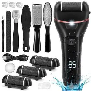 _Mega Brand Electric Callus Remover for Feet, 2 Speed Electric Foot File, Rechargeable Foot Scrubber Pedicure kit for Cracked Heels and Dead Skin with 3 Roller Heads.