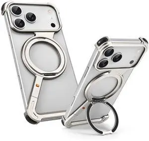 _Mega Brand Minimalist Phone Case for iPhone 17 Pro Case, 360° Rotation Kickstand Aluminum Metal Frameless Design Bumper Z Case, Protective Shock Grade Shell