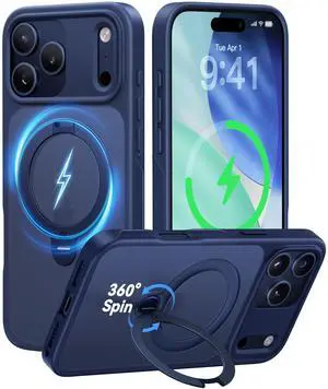 _Mega Brand Official Blue for iPhone 17 Pro Case with 360 Spin Magnetic Stand [Camera Protection] [18FT Military Grade Protection] [Fit for MagSafe] Ring Grip Slim Matte 17 Pro Case 6.3 Inch