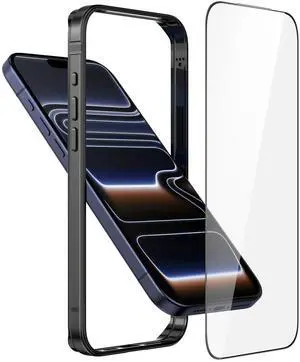 _Mega Brand Metal Bumper Case for iPhone 17 Pro, Aluminum Frame Slim Case [Soft Silicone Inner Bumper][Raised Edge Protection] HD Tempered Glass Screen Protector Cover for iPhone 17 Pro Black