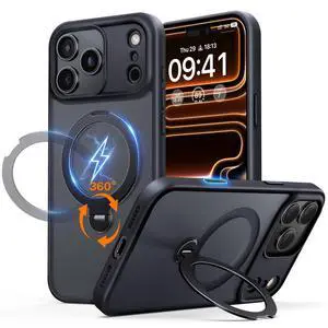 _Mega Brand  iPhone 17 Pro Case: with 360° Spin Magnetic Stand, Camera Control Button, Fit for MagSafe, Military Drop Protection, Protective Slim Phone Cover for 17Pro with Ring Kickstand, 6.3", Black