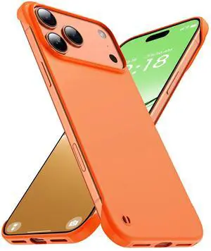 _Mega Brand Slim Borderless for iPhone 17 Pro Phone Case 6.3"(2025) Ultra-Thin Lightweight Frameless Matte Hard PC Cover Case with Pull Ring Minimalist Non Slip Rope,Suppor Wireless Charging-Orange