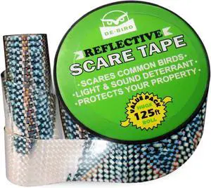 _Mega Brand  Scare Tape - 125 Ft Roll, Holographic, Garden Style - Reflective Tape for Birds - Pigeon & Goose Control, Balcony & Patio Nest Deterrent