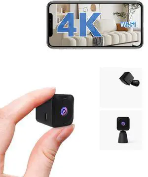 _Mega Brand 4K HD Mini Camera for Indoor Security with App Control Motion Detection & Night Vision Wireless WiFi Rechargeable Pet Camera for Home/Office 24/7 Cycle Save (Black-4K)
