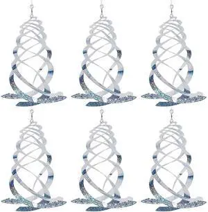 _Mega Brand  6 Pack Bird Repellent Spiral Reflectors Silver Mylar Spinner, Hanging Reflective Bird Deterrent Device, Garden Decorative Scare Birds Away, Like Woodpeckers, Pigeons and Geese
