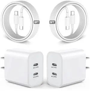 _Mega Brand ,USB C Charger Fast Charging,2Pack Dual Port Fast Wall Chargers Block with 6FT USB C Cable for iPhone 17 Pro Max/17 Pro/17/Air/16 Pro Max/16 Plus/16e/15/iPad Pro/Air/Mini/AirPod