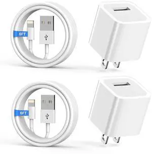 _Mega Brand iPhone Charger,[MFi Certified] 2Pack 6FT Lightning Cable Data Sync Charging Cords With 2Pack USB Wall Charger Travel Plug Adapter Compatible with iPhone 14/13/12/11/Mini/XS/Max/XR/X/8/7/SE