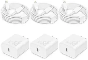 i Phone Charger Fast Charging-20W USB-C Block with 6 Ft Cord [MFi Certified] Compatible with i Phone 14/13/12/11/X Series, i Pad & More [3 Pack]