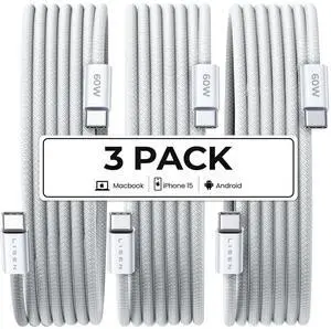 _Mega BrandiPhone 16 15 USB C to USB C Fast Charging, 60W USB C Cable Type C Fast Charging Cable for iPhone 16 15,Samsung Galaxy S25 Ultra Plus S24 S23 iPad Pro 13 12.9inch, iPad Air 5,White 3Pack 6FT