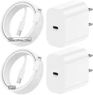 _Mega Brand 20W Rapid USB C Wall Super Fast Chargers Block Power Plug with 6Ft Type C to Lightning Cable,  Lightning Charging Cord for iPhone 14 13 12 11 Pro Max Plus Air Mini iPad -Albedo 2Pack