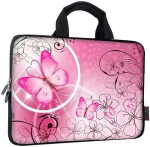 _Mega Brand 9.7 10 10.1 10.2 inch Neoprene Tablet Bag Carring Case Sleeve Cover with Handle for 9.7 to 10.2 Inch Laptops/Notebook/ebooks/Kids Tablet/Apple ipad Pink Butterfly ICB10-10