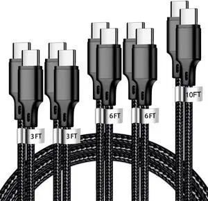 _Mega Brand  Charger Cable, 5 Pack [3/3/6/6/10ft] Type C Fast Charging Cord High Data & Transfer Wire Compatible for iPhone 17/16/15 Plus/Pro Max iPad Pro Air Ps5 Controller Samsung Galaxy(Black)