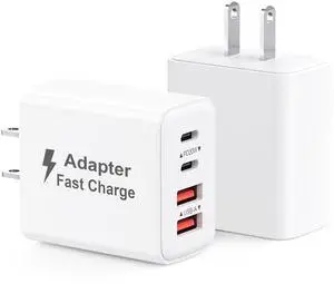 _Mega Brand  Charger Block 40W, 2Pack 4-Port Type C Fast Charging Blocks PD USBC Plug Adapter + QC USB Wall Charger Cube Multiport Brick Compatible with iPhone 16 15 14 13 12 11 Pro Max XS, Samsung