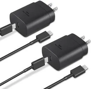 Type C Charger, 2-Pack 25W Type C Fast Charging Block with 6ft USB C Charger Cable Compatible with Galaxy S25 S24 S23 S22 S21+/Phone 17/16/16 Pro Max/15/15 Pro Max/15 Plus-Black