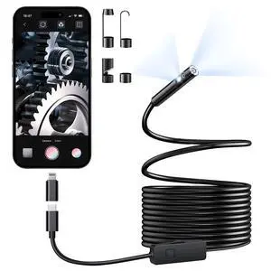 _Mega Brand  Endoscope Camera with Light, 1920P HD Borescope with 8+1 Adjustable LED Lights, IP67 Waterproof 16.5FT Semi-Rigid Snake Cord Inspection Camera for iPhone, iPad and Android Phone (Type C)