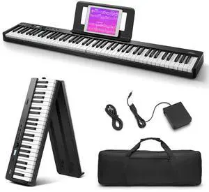 _Mega Brand EP-10 Beginner Foldable Digital Piano 88 Key Full Size Semi Weighted Keyboard, Bluetooth Portable Electric Piano with Piano Bag