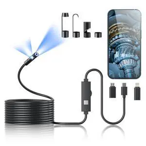 _Mega Brand Camera with Light,1920P HD Borescope Tools with 8 Adjustable LED Lights, Endoscope with Semi-Rigid Snake Camera, IP67 Waterproof Inspection Borescope for iOS and Android-16.4ft Dual-Lens