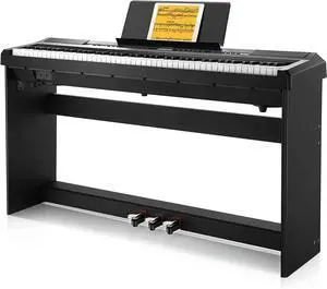 _Mega Brand DEP-20 Beginner Digital Piano 88 Key Full Size Weighted Keyboard, Portable Electric Piano with Furniture Stand, 3-Pedal Unit