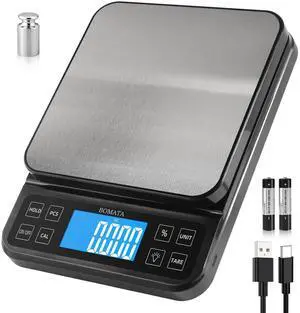 _Mega Brand Large Kitchen Scale with 0.1g/0.001oz High Precision, 5kg/11lb Bakery Scale with% Percentage Function, USB Rechargeable, Full-View Angle LCD with Backlight, Stainless Steel Pan
