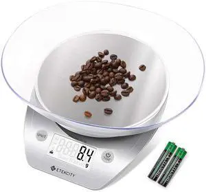 _Mega Brand 0.1g Food Kitchen Scale, Bowl, Digital Grams and Ounces for Weight Loss, Dieting, Baking, Cooking, and Meal Prep, 11lb/5kg, Stainless Steel Silver