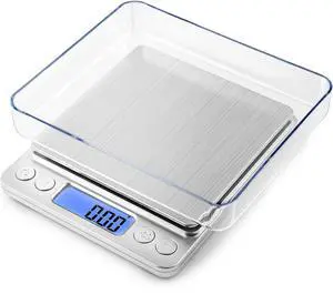 _Mega Brand , Digital Kitchen Scale Weight Grams and OZ for Cooking Baking, Coffee, Loss Dieting, Jewelry and Meal Prep, 2 Trays, LCD, Auto Off, Tare Function, Stainless Steel(3000g/0.1g)