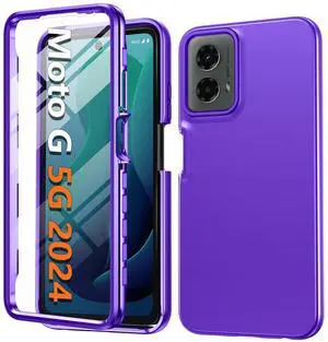 _Mega Brand for Motorola Moto G-5G-2024 Case: Phone Case with Built-in Screen Protector Protective Silicone Cell Phone Cover Rugged Shockproof Full Body Slim Dual Layer Cover for Men Women Kids Purple