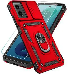 _Mega Brand Phone Case for Motorola Moto G 5G 2024 Case with HD Screen Protector & Slide Camera Cover & Kickstand, Motorola Moto G 5G 2024 Phone [Military-Grade] Case (Red)