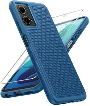 _Mega Brand for Motorola Moto G-5G-2024 Case: Dual Layer Heavy Duty Cell Phone Protective Cover Shockproof Rugged with Non-Slip Textured - Military Drop Protection Bumper Tough Case (Blue)